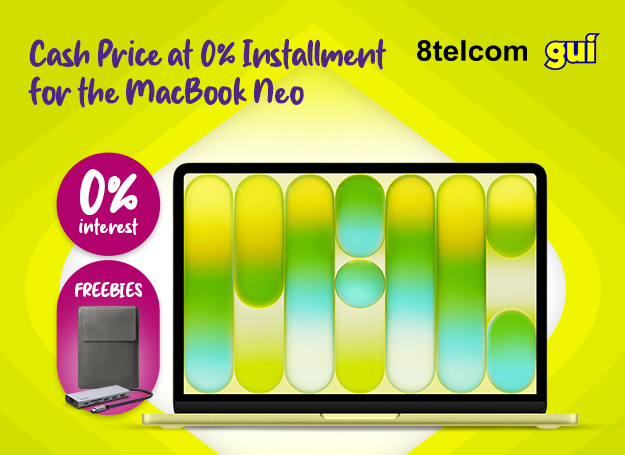 Pre-order the new MacBook Neo at cash price. Plus, enjoy 0% interest on installments for 12 and 24 months with your EastWest credit card at 8telcom.